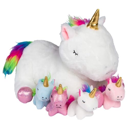 PixieCrush Unicorn Stuffed Animals for Girls, Set of 5 - Mommy with Babies - Magical Giant Stuffed Animal - Enchanting Unicorn with Babies Set - Plush Animals for Kids