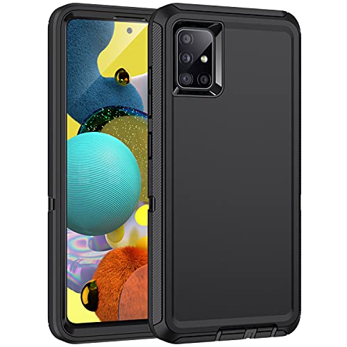 Mieziba for Galaxy A51 5G Case,[Without Screen Protector] Shockproof Dropproof Dustproof 3-Layer Protection Rugged Heavy Duty Hard Cover Case for Samsung Galaxy A51 4g 6.5 inch,Black