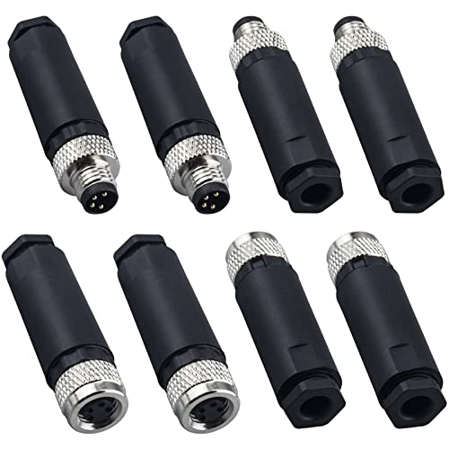 Lonlonty M8 4 Pin Male & Female Socket Panel Aviation Wire Connector,8mm Industrial Circular Sensor Connector,Outdoor Waterproof IP67 A Coding,4 Sets