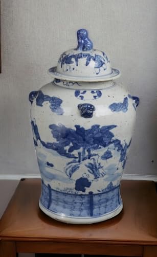 19" Antique Like Finish Blue and White Ginger Jars Porcelain Children Play Temple Ceramic Ginger Jar Vase, China Ming Style, Jingdezhen (L2)