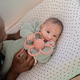 mushie Silicone Baby Daisy Rattle Teether Toy (Dusty Rose)