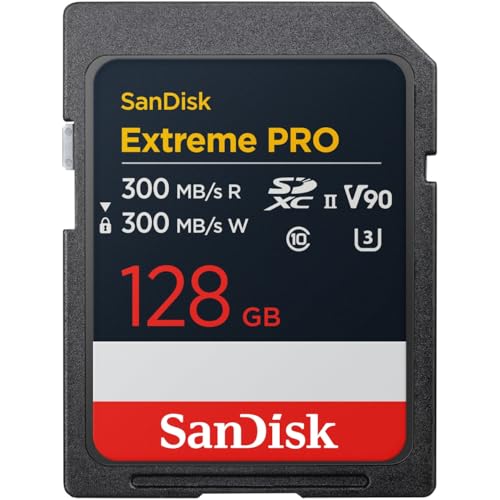 SanDisk 128GB Extreme PRO SDXC UHS-II Memory Card - Up to 300MB/s Read and Write speeds, V90, 8K, 4K UHD, SD Card - SDSDXDM-128G-GN4IN