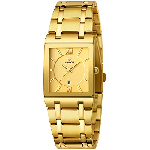 WWOOR Square Watches for Men Stainless Steel Mens Square Watch with Date Original Waterproof Analog Quartz Fashion Business Casual Wristwatch