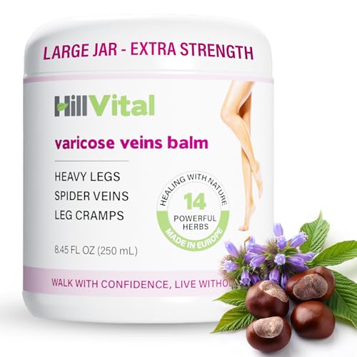 HillVital Varicose Veins Treatment for Legs, Natural Varicose Vein Cream & Spider Vein Treatment for Legs and Other Body Parts, Premium Horse Chestnut Cream for Puffed Veins, Infused with 14 Herbs