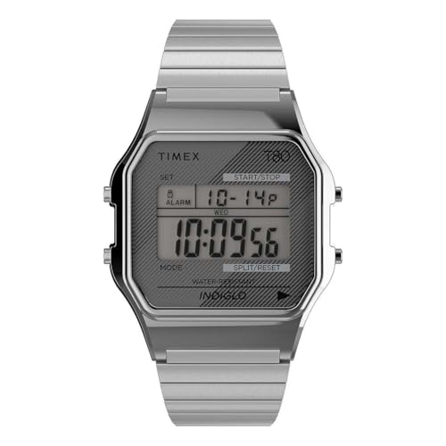 Timex T80 34mm Watch – Silver-Tone with Stainless Steel Expansion Band