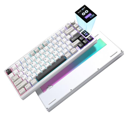 YUNZII AL80 Wireless Mechanical Keyboard,Full Aluminum CNC, Smart LCD Display,Hot Swappable Gasket Mount 75% Layout with Knob,BT/2.4G/USB-C,QMK/VIA Support for Win/Mac (Silver, Cocoa Cream V2 Switch)