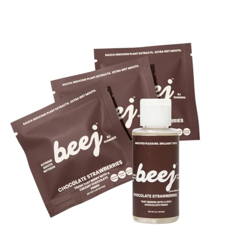BEEJ Bundle: BJ Gummies, Oral Sex Gummies for a Watering Mouth. BJ Oil, Flavored Massage Oil for Couples. 4 Item Gift Set.(Chocolate Strawberries)