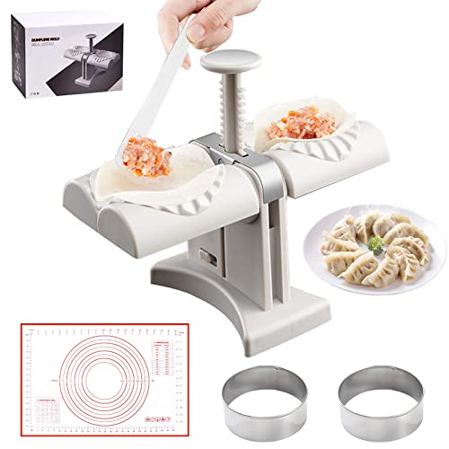 Sameme Household Double Head Automatic Dumpling Maker Mould,Dumpling Maker Press with Kneading Pad,2 Dough Pressing Tools and Spoon.Quick Dumplings Pierogi Maker for Home,Kitchen,Restaurant
