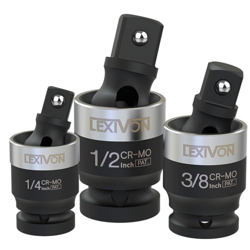 LEXIVON Impact Universal Joint - Patented SLIM Design | 3-Piece 1/2", 3/8", and 1/4" Socket Swivel Set | Chrome-Molybdenum Steel Full Impact Grade (LX-113-S)