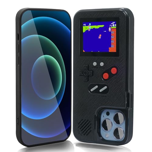 WeLohas Gameboy Case Phone Cover for iPhone 15 Pro Max Black | Retro Gaming Console, with 168 Classic Games, ABS+Silicone Material, Handheld Mini Games, Anti-Scratch, Shockproof