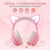 SOMIC GS510 Cat Ear Headset Wireless Gaming Headset for PS5/ PS4/ PC, Pink Headset 2.4G with Retractable Mic, 7.1 Stereo Sound, 8Hrs Playtime, RGB Lighting for Girls (Xbox Only Work in Wired Mode)