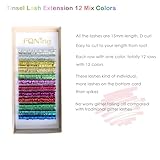 FQNing Tinsel Lash Extension 12 Colors Glittery Holographic Eyelash Extension (T-12 Colors, 15mm)