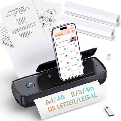GUTHERREN Portable Thermal Printer, Wireless & Bluetooth Mini Inkless Printer for Travel, Office, Home, Supports 8.5x11inch, Compatible with iPhone, Android, Laptop(Black)