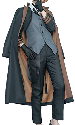 Nsoking Anime Bungou Stray Dogs Cosplay Nakahara Chuuya Cloak Vest Mens Suit Uniform Hat Halloween (Womens, Large)