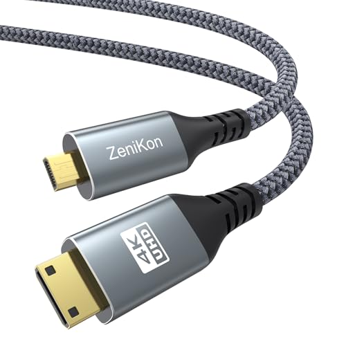 ZeniKon 4K Micro HDMI to Mini HDMI Cable 3.3FT for Raspberry Pi 5/4 Camera to Portable Monitor, High Speed Mini HDMI Type C Male to Micro HDMI Type D Male Cable Braided Cord 4K@60Hz, 2K, 1080P, 3D