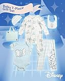 Disney Newborn Baby Boys Girls 7 Piece Layette Gift Set: Mickey Mouse, Winnie the Pooh & Minnie Mouse, 0-6M, Size 3-6M, Mint/White Dumbo