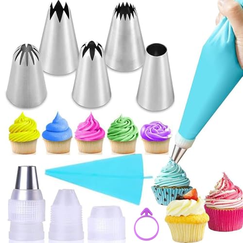 Suuker Large Piping Tips Set, Stainless Steel Cake Decorating Tips, Large Pastry Tips and Piping Bags, Frosting Icing Tips for Cupcakes, Cake, Cookie