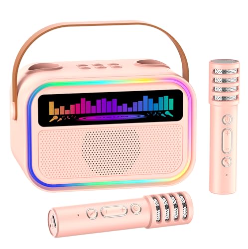 TOZDTO Kids Karaoke Machine for Girls, Kids Toys Gifts for Age 3-12+, Portable Bluetooth Speaker with 2 Wireless Microphones, Toddler Singing Karaoke for Birthday, Family, Home Party (Pink)