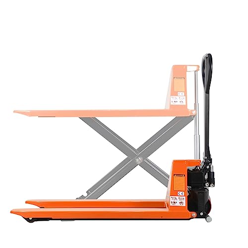 Tory Carrier High Lift Pallet Jack Scissor Hand Truck 45" L x 21" W Fork Size 2200lbs Capacity Manual Lift Trucks 31.5" Lifting Height for Open Bottom Pallets