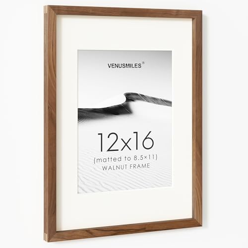 12x16 Picture Frame, USA-Sourced Natural Walnut Wood Photo Collage Frame with HD Tempered Glass, Modern Simple 12 x 16 Wooden Frame Matted to 8.5x11, Vertical & Horizontal Wall Hanging Display