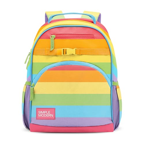 Simple Modern Medium Toddler Backpack for School Girls and Boys | Kindergarten Elementary Kids Backpack | Fletcher Collection | Kids - 15" tall | Rainbow Stripes