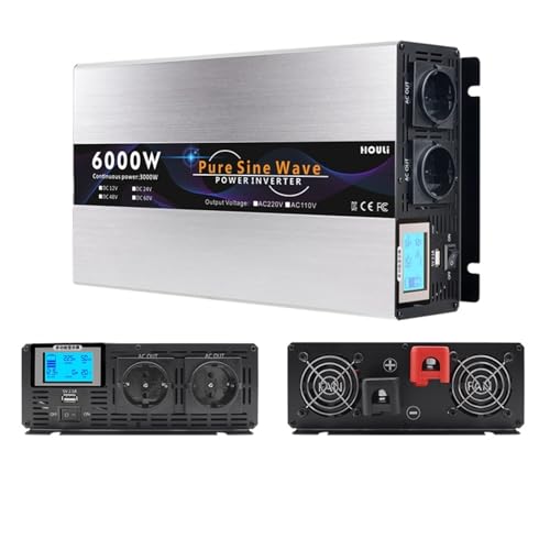 OSCWAZZS 12v 24v 48v to AC 220v 230v Pure Sinus Wave Inverter Portable Power Bank Converter 3000W 5000W 6000W 7000W Solar Car (Color : EU-6000W-220V-12V)