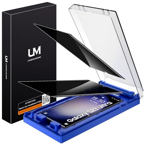 UniqueMe [2 Pack] for Samsung Galaxy S23 Ultra Privacy Screen Protector, [Dust-Free Kit] Auto-Positioning Bubble Free Easy installation 3D Curved Full Coverage [Not Glass][Support Fingerprint Unlock]-Black
