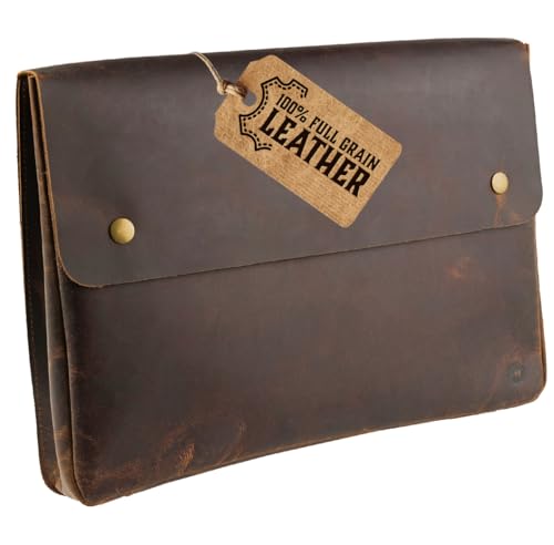 moonster Leather Folder, Full Grain Leather File Folder Organizer Document Holder, Leather Portfolio for Men –Spacious Leather Folio Laptop Sleeve Case - Fits 13" 14" 15” Laptops, MacBook and Tablets