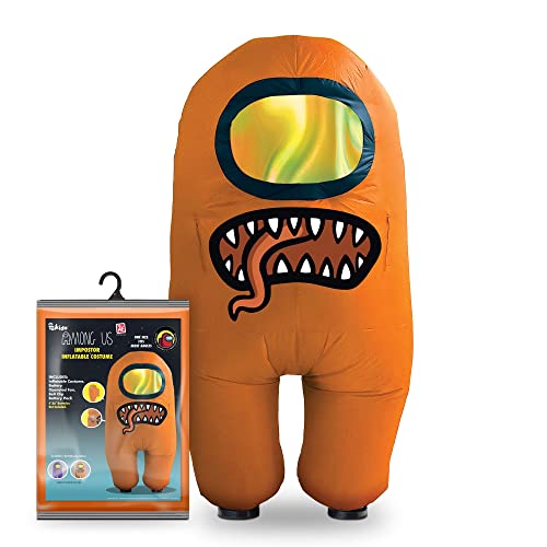 YuMe Among Us Costume for Adults – Inflatable Funny Halloween Costume with Fan – Orange Impostor Design, One Size Fits Most – Cool Video Game Cosplay for Parties & Events