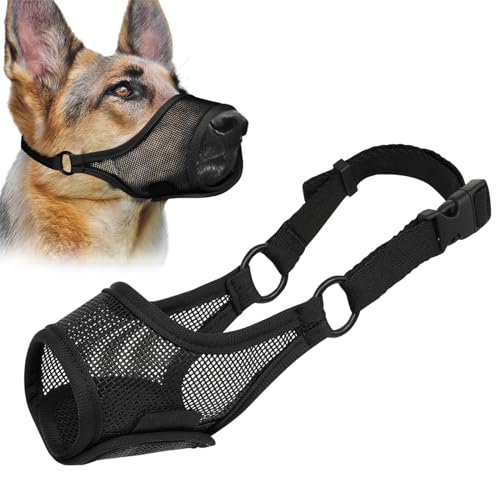 LUCKYPAW Dog Muzzle, Mesh Muzzle for Large Medium Small Dogs, Soft Mouth Guard for Biting Chewing, Breathable Mouth Cover with Adjustable Hook and Loop for Training, Grooming(Black, S)
