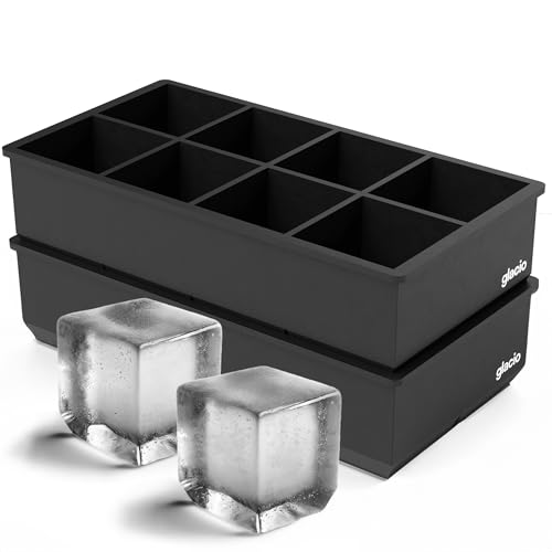 glacio Ice Cube Molds – 2-Pack Silicone Trays for 8 Large Square Cubes – Slow-Melt Ice for Whiskey, Cocktails, Coffee & More