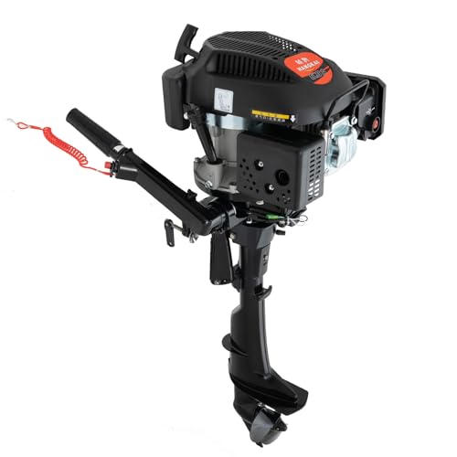 SOKDNHF 6hp 4 Stroke Outboard Motor, 140cc Heavy Duty Boat Engine Motor With Hand-Pull Start, Dinghies Motor Engine For Inflatable Boats, Iron Boats, Plastic Boats, Fiberglass Boats, And Wooden Boats