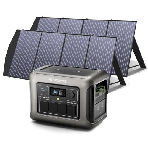 ALLPOWERS R1500 Portable Power Station with 2 x SP033 Solar Panel, 1800W 1152Wh LiFePO4 Solar Generator with 400W Panel Included, Solar Power with UPS Function, Fast Charging