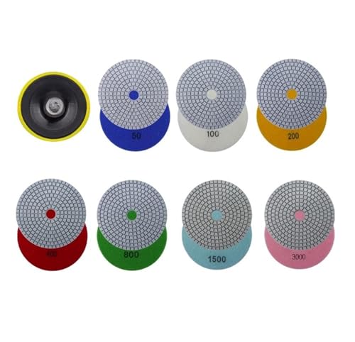 8pcs 5 Inch 125mm Diamond Polishing Pads Kit Wet/Dry for Granite Stone Concrete Marble Polishing Use Grinding Discs Set M14