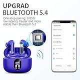 Wireless Earbuds, Bluetooth 5.4 Headphones Bass Stereo, Ear Buds with Noise Cancelling Mic LED Display, IP7 Waterproof in Ear Earphones, 36H Playtime for Laptop Pad Phones Sports Workout, Dark Blue