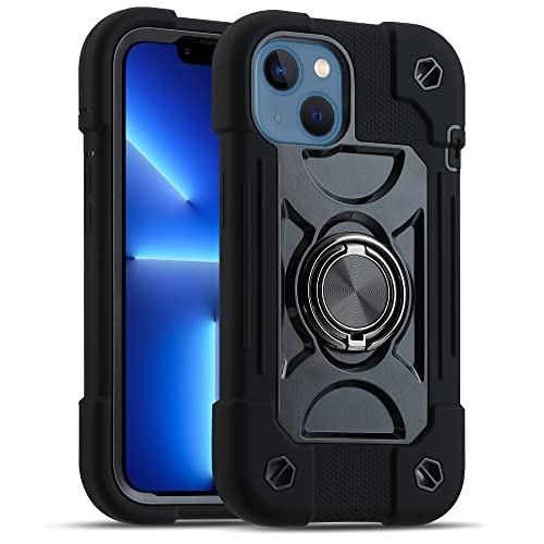 MARKILL Compatible with iPhone 14 Case/iPhone 13 Case 6.1 Inch with Built-in 360°Rotating Ring Stand, Military Grade Drop Protection Full Body Rugged Heavy Duty Protective Durable Cover. (Black)
