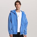 FAIABLE Mens Womens Double Zip Up Hoodie Oversized Acid Wash Hoodies Heavyweight Fleece Cotton Zipper Hoodie Vintage Y2k Full Zipup Hoodie Couples Streetwear Bright Blue