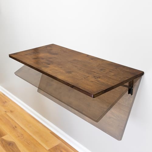 StoreYourBoard Wall Mounted Foldaway Table, Dark Wood Butcher Block Folding Desk, 40" x 18", Black Steel Brackets