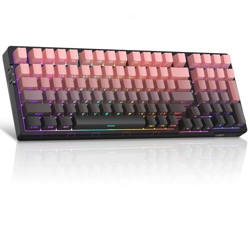 MageGee LIGHT100 Wireless Creamy Keyboard, 96% Gasket Hot Swappable Mechanical Keyboard, 2.4G/USB-C/BT5.0 RGB Backlit Gaming Keyboard for Win/Mac/PC, 8000mAh Battery, Side Printed PBT Keycaps, Pink