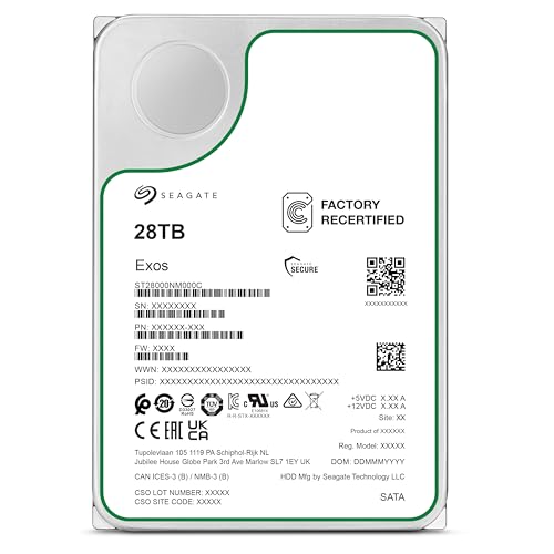 Seagate (Recertified Exos X 28TB Internal Hard Drive HDD - 3.5 in CMR SATA 6Gb/s, 7200 RPM, 512MB Cache, 2.5M MTBF (ST28000NM000C), Renewed