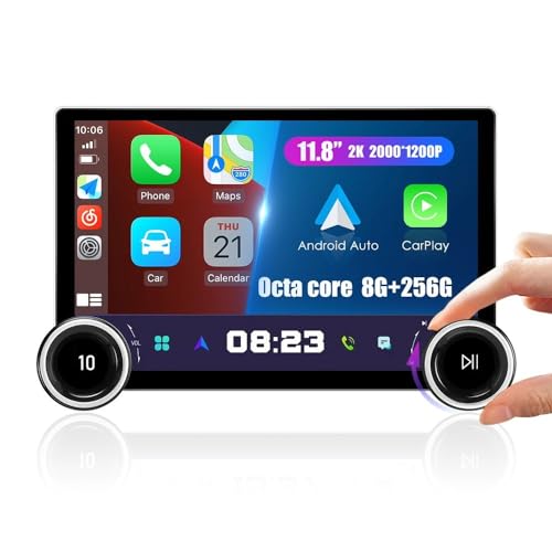 Wostoke Universal Dual Physical Display Knobs CarPlay/Android Auto Autoradio Android AM/FM Radio Car Navigation Stereo Player GPS 11.8" IPS Touch Screen BT WiFi 2 Din Headunit Tablet Octa Core 8G+256G