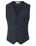 PJ PAUL JONES Mens Vest Retro Tweed Groom Vest V Neck Wool Blend Waistcoat for Autumn