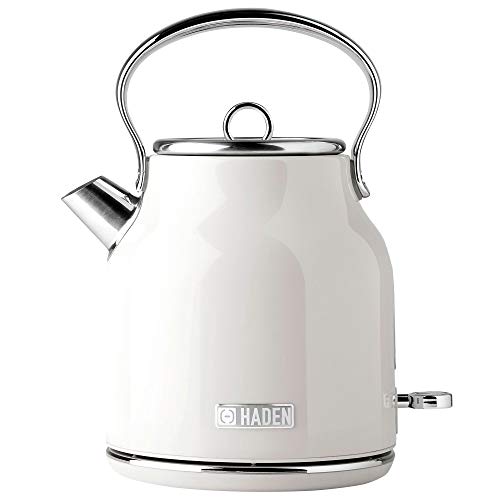 Haden Heritage 1.7 Liter Stainless Steel Electric Kettle, Hot Water Kettle with 360-Degree Base and Auto Shutoff, Ivory & Chrome