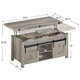 SEDETA Lift Top Coffee Table, 4 in 1 Multi-Function Convertible Coffee Tables with Storage and Hidden Compartment, Farmhouse Coffee Table Converts to Dining Table for Living Room, Grey