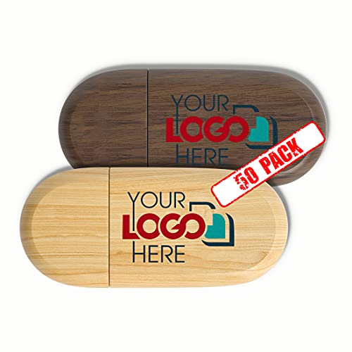 Possibox Custom Wood USB Flash Drive 128MB Printed or Engraved with Your Logo - as Promotional Gift Bulk USB 2.0-50 Pack