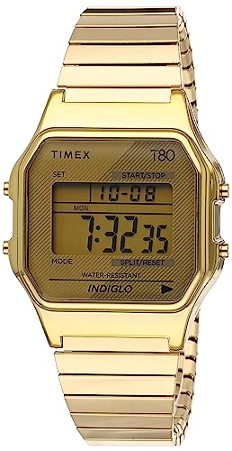 Timex T80 34mm Watch – Gold-Tone with Stainless Steel Expansion Band