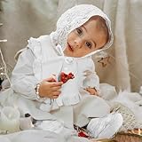 5 Pcs Christening Bib for Baby Girl White Baptism Bib Christening Socks Shoes Baby Bonnet Lace Hat Cross Charm Bracelet Baptism Outfits for Toddler Infant First Communion Gift