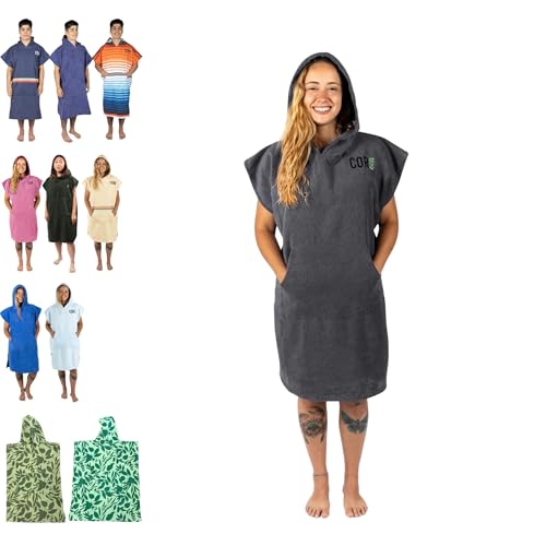 COR Surf Poncho Changing Towel Robe with Hood and Front Pocket | Thick Quick Dry Microfiber Wetsuit Poncho Towel for Surfing Beach Pool Swim (Large, Light Blue)
