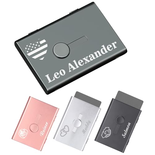 Personalized Business Card Holder Case - Custom Metal Card Holder with Name Logo Picture，Compact Pocket Credit Card Box, Ideal Business Gift for Men Women (Push-pull type)