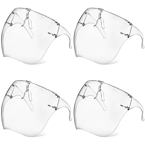 4 Pack Face Shield with Glasses, Face Mask Shield Anti-Fog Clear Ultra Clear Reusable Protective Plastic Face Shield Mask Droplet Splash Guard for Women Men Kids